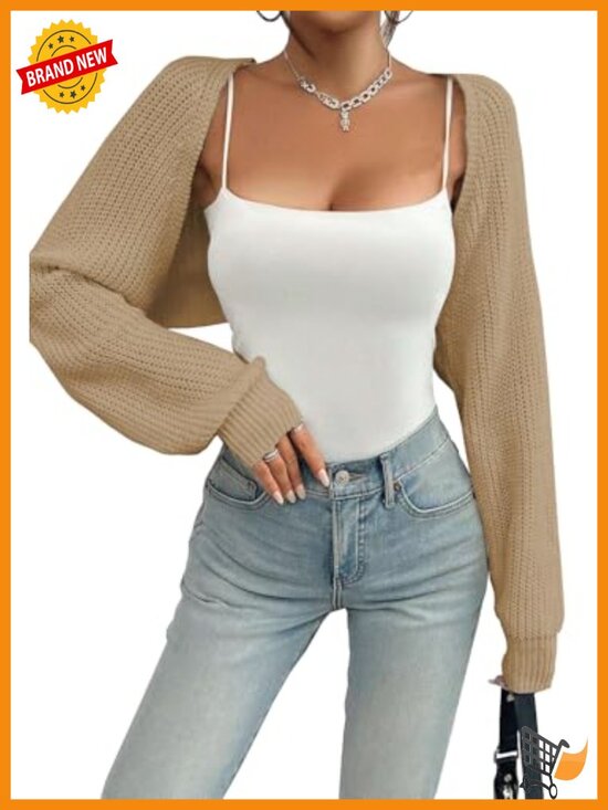 Sweaters - Knitted Cropped Cardigan Long Sleeve Open Front Bolero Shrug for Dresses